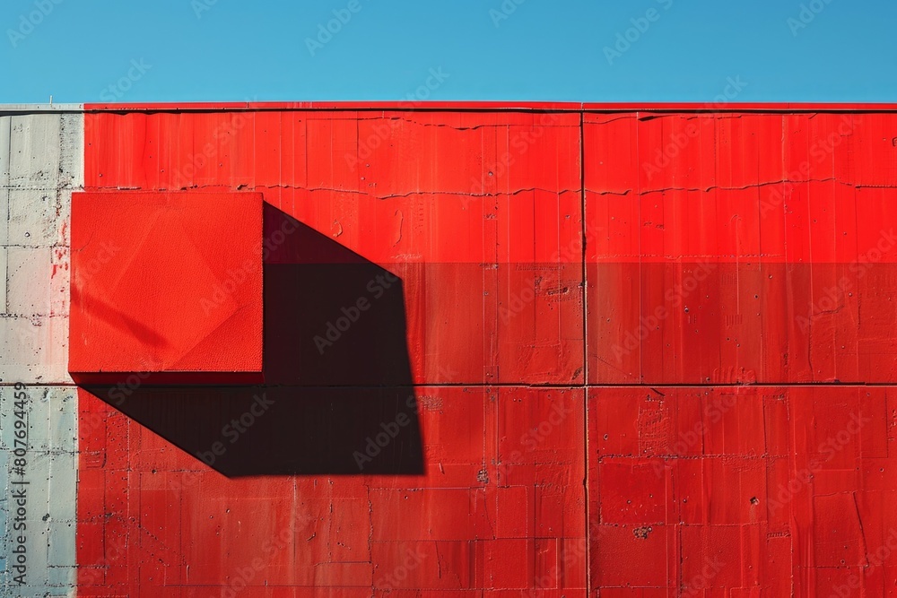Aufkleber a red and white building with a red square on it. suitable for architectural and design concepts
