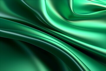 3d silk luxury texture background. Fluid iridescent holographic neon curved wave in motion green background. Silky cloth luxury fluid wave banner.