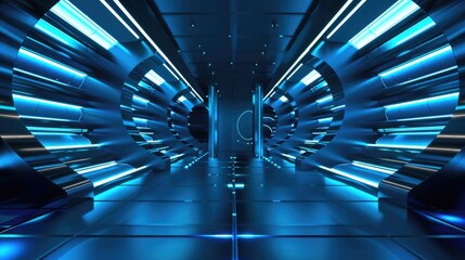 Fototapeta premium A sleek and futuristic room illuminated by blue lights. Ideal for tech or sci-fi concepts