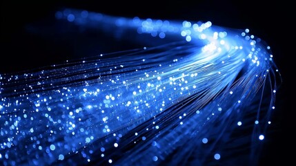 Vibrant Blue Fiber Optic Cables Glowing with Light - Modern Technology Background