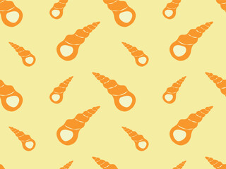 Seamless pattern with seashells on a yellow background. Vector illustration on a marine theme