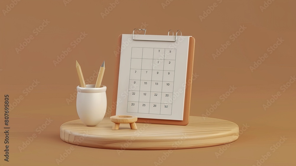 Poster this is a mockup of a desktop paper calendar, with a loose-leaf almanac with blank pages and a binde