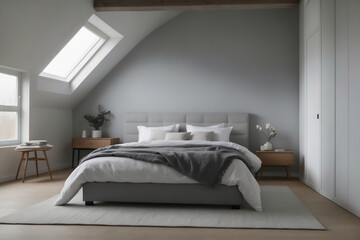 Modern Attic Bedroom with Sloped Ceiling and Skylight Offering Natural Light and Stylish Decor