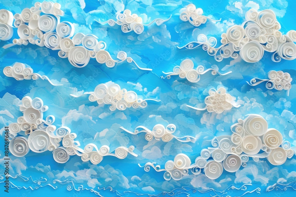 Poster paper clouds floating in the sky, perfect for creative projects