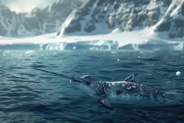 Majestic narwhal swimming gracefully. Ideal for nature and wildlife projects - obrazy, fototapety, plakaty