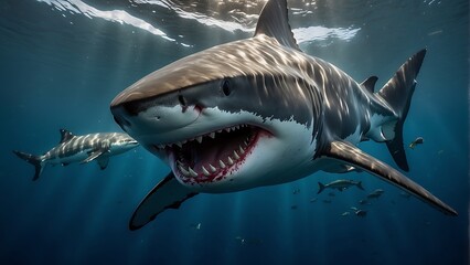 Naklejka premium Shark in the sea Great White Shark