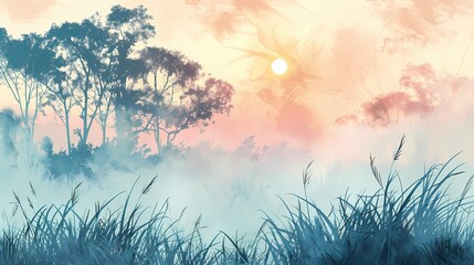 Soft grass landscape illustration poster background