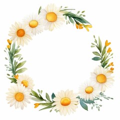 daisy themed frame or border for photos and text. watercolor illustration, Perfect for nursery art, simple clipart, single object, white color background. Daisies summer flower.