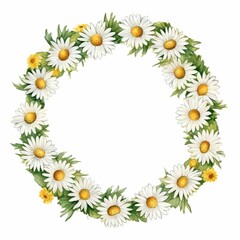 Obraz premium daisy themed frame or border for photos and text. watercolor illustration, Perfect for nursery art, simple clipart, single object, white color background. Daisies summer flower.