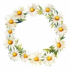 Fototapeta premium daisy themed frame or border for photos and text. watercolor illustration, Perfect for nursery art, simple clipart, single object, white color background. Daisies summer flower.