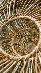 Intricate Spiral Pattern Formed by Woven Rattan Fibers in Close-up View Biophilic Design