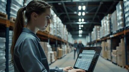 Woman Managing Warehouse Inventory