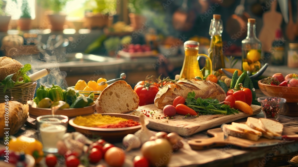 Aufkleber a table filled with various types of food, perfect for food-related concepts