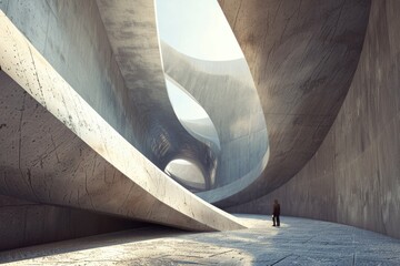 A man standing in a concrete structure. Suitable for architectural concepts