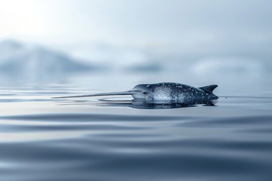 A majestic narwhal swimming gracefully in the ocean. Perfect for marine life illustrations - Powered by Adobe