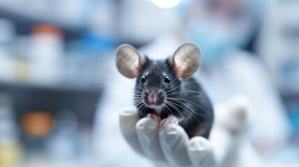 Close-up of a Lab Mouse Held by a Scientist in a Modern Research Facility