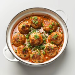 Fototapeta premium Cooked meatballs in rich sauce inside a pot, a feast for Indian cuisine lovers