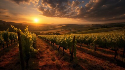 Vineyard in Rome radiates in sunset's golden hues