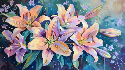 colorful lilies plants pattern illustration poster background