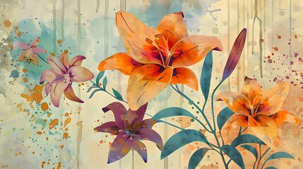 colorful lilies plants pattern illustration poster background