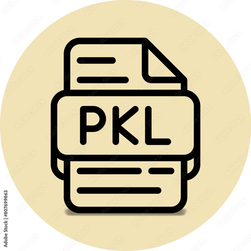 Poster pkl file type icon. files and document format extension. with an outline style design and cream back