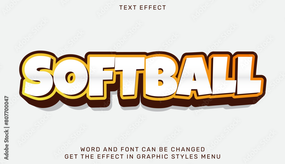 Poster softball text effect template in 3d design