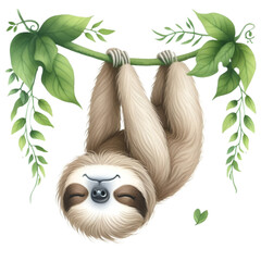 Sleepy Sloth with green vine