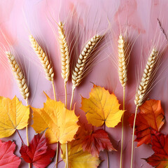 Beautiful_autumn_leaves_with_wheat_ears_on_color
