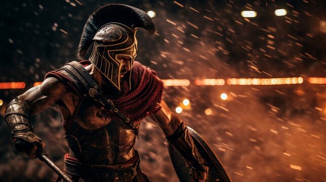 Retiarius dueling secutor in arena