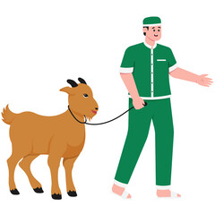 Man Holding a Goat Illustration