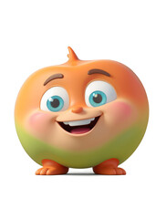 Fototapeta premium Cute 3D cartoon peach mascot character. Transparent background. AI.