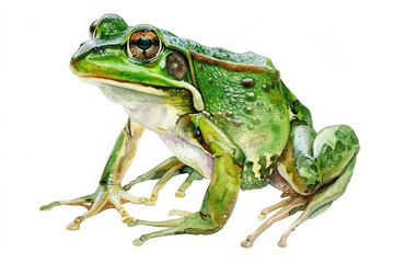 Obraz premium A cute watercolor of a frog, capturing its vibrant green hues, isolated with a white background
