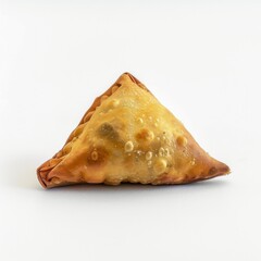 A delicious Indian Samosa resting on a pristine white table, ready to be devoured