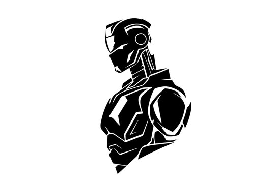 recommend clip art: Engraved Robot Logotype: Vintage Vector Sketch Illustration of Artificial Intelligence.