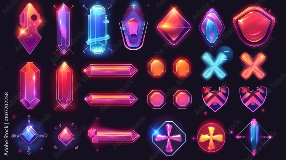 Poster ui design elements, menu and assets for sci-fi-inspired games. modern cartoon set of futuristic game