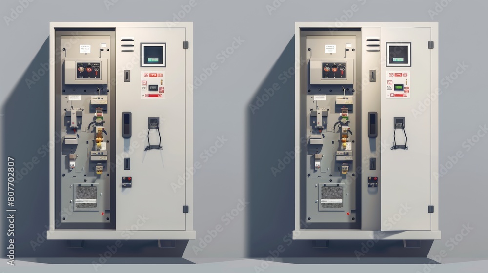 Poster an isolated switchboard equipment for power control and distribution, a fuse box, a panel with switc