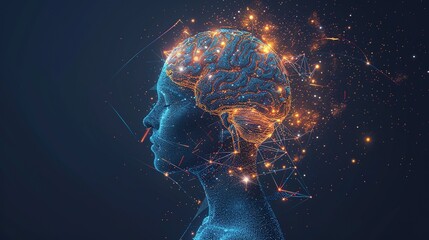 3d illustration of human head with brain and neurons. Artificial intelligence concept background