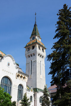 Targu Mures administrative palace tower. Famouse historical building in transylvania
