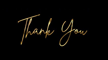 Thank you text animation. 4K Rendering Handwriting Animated in gold color with ink drops. Suitable for End Title or End Screen Video, Celebration, Wishes, Events, Messages, Holiday
