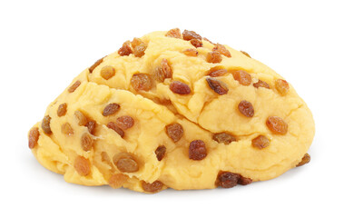 Fresh dough with raisins isolated on white