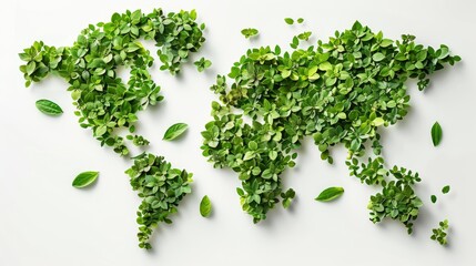World map made from green leaves, green energy or ecology concept
