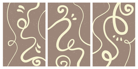 Set of stylish templates with organic abstract shapes and lines in nude colors. Pastel background in minimalist style. Contemporary vector Illustration