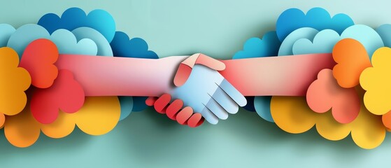 Creative colorful paper art of strategic partnerships in minimal styles, colorful banner