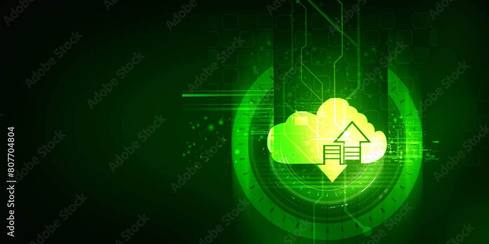 Poster 2d illustration uploading downloading arrow with cloud