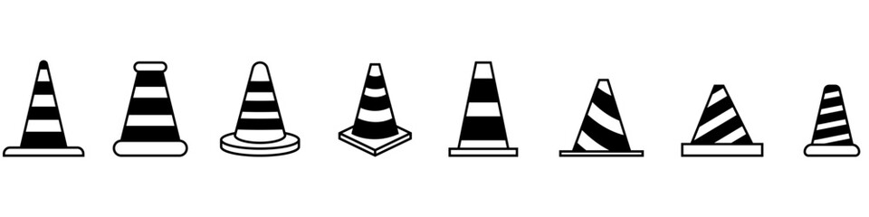 Traffic cone icon vector set. Road token. Accident symbol collection. Crash logo.