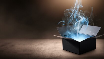 a black box with a blue light coming out of the top of it on a dark background with a blue light...