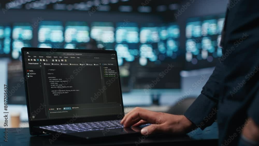 Poster it support employee typing on notebook keyboard to ensure optimal performance in data center. close 