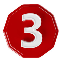 3 Number on shape red 3d render