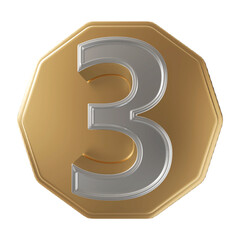 3 Number on shape gold 3d render