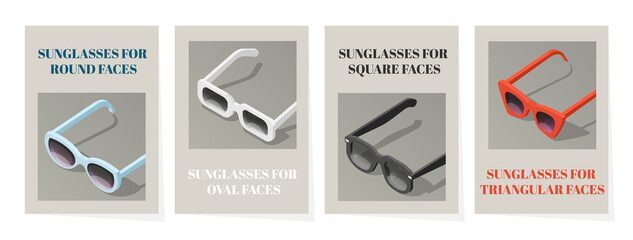 Sunglasses cards in isometric view